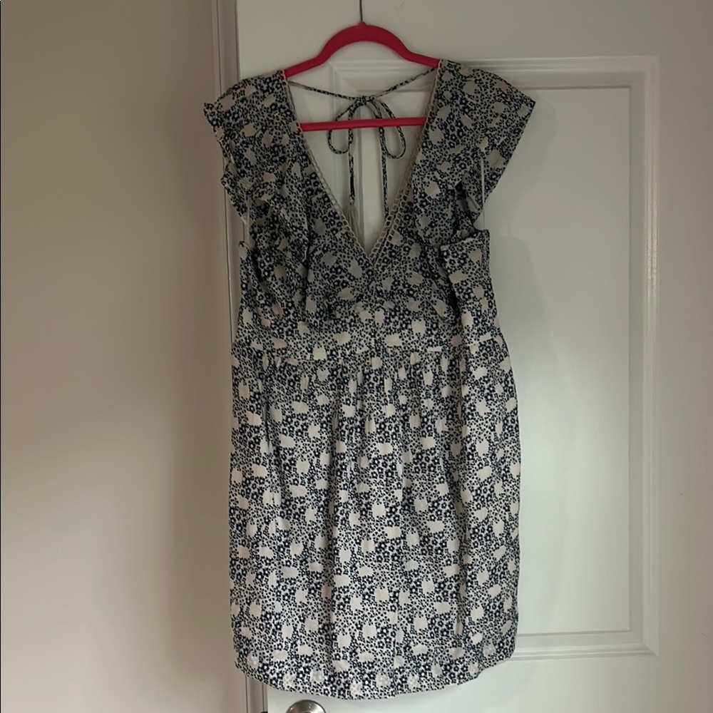 Anthropologie Black and White Plunge Neck Flutter Sleeve Sundress